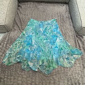 ECI Blue Asymmetrical Midi Skater Skirt